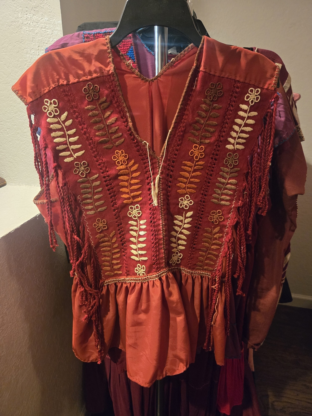 Rust Red Embroidered Peasant Top - Women's